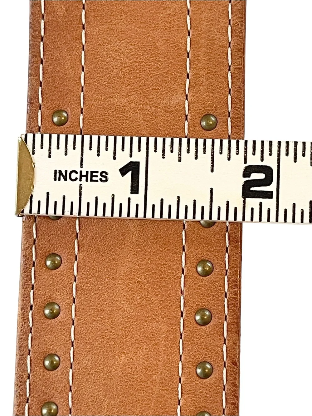 Wide Brown Leather Belt with Square Brass Buckle 90s Size S/M